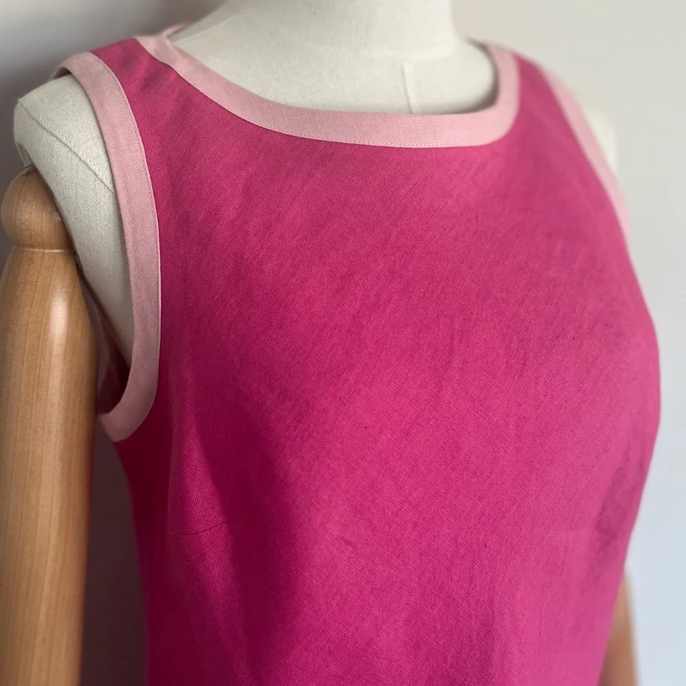 Vintage Talbots Irish Linen Pink Sheath Midi Dress Sleeveless Size 8